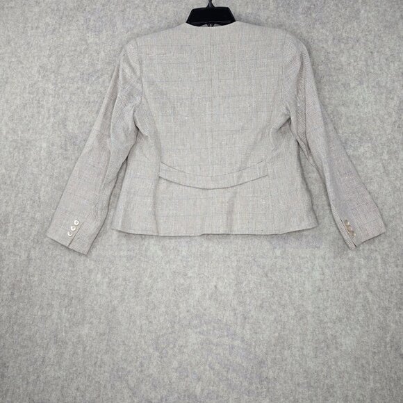 Linen Blend Beige Plaid Womens Two-Piece Blazer & Dress Suit Lined Size 4 - Picture 2 of 16